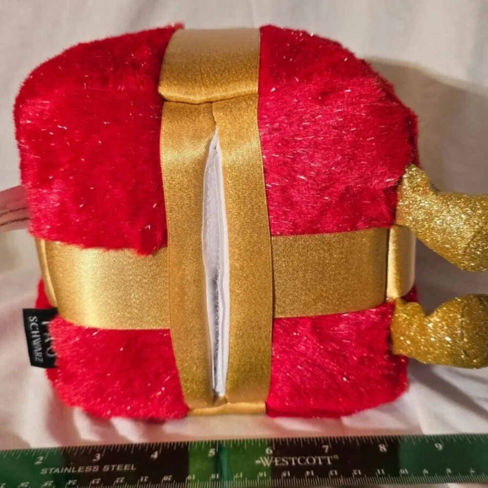 Red and Gold Plush Gift Box glow bright FAO Schwartz